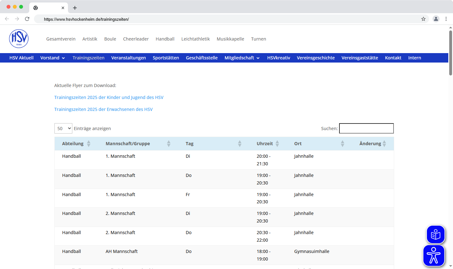 Trainingszeiten Hockenheimer Sportverein