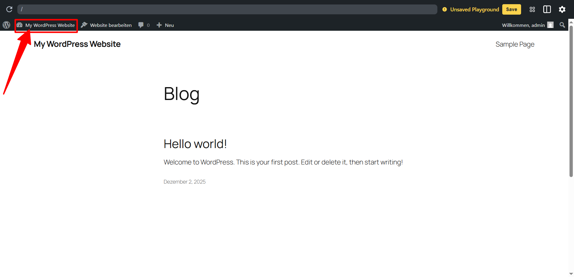 In Adminbereich des WordPress wechseln