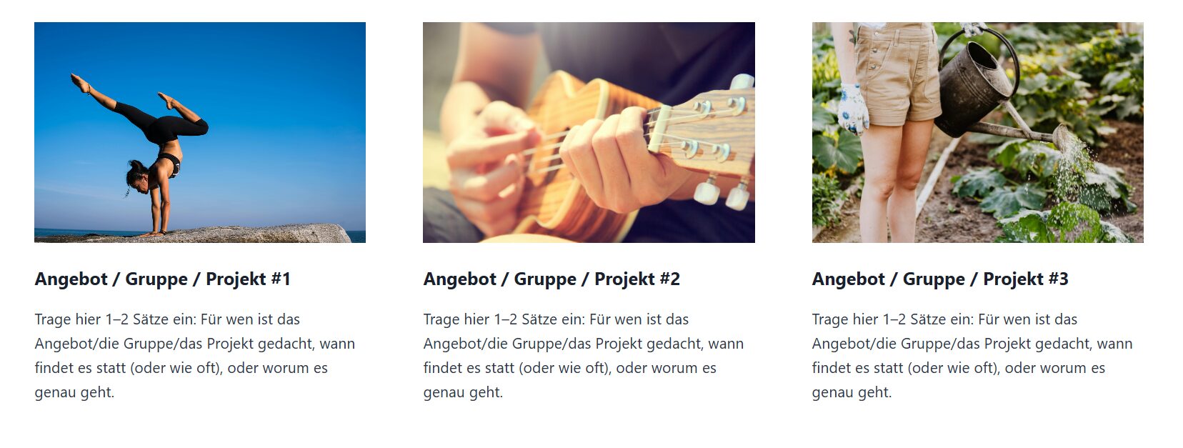 Beispiel für Gruppen oder Angebote